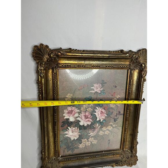 Vintage 1973 Plastic Dart Framed Floral and Butterflies Picture Under Glass - Picture 6 of 9